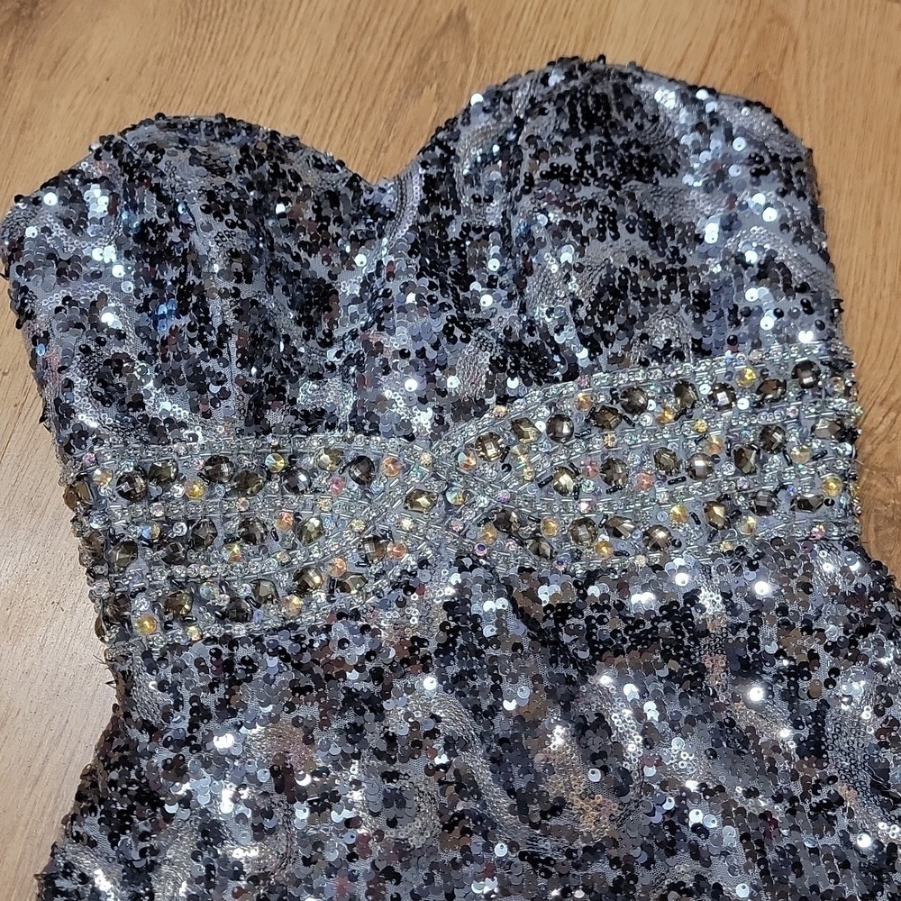 Sequin Rhinestone Mini Fitted Dress - Picture 3 of 12